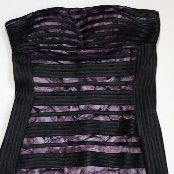 JS Collections Strapless Floral Pattern Mesh Insert Satin Overlay Dress 2 NWOT - Picture 5 of 9